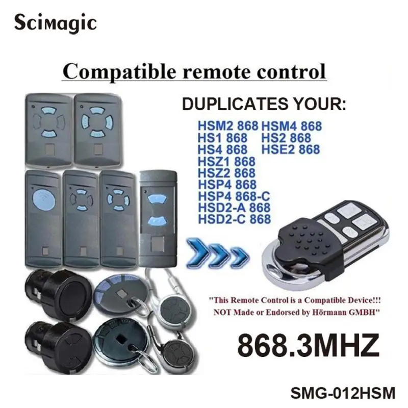 For HORMANN Marantec Berner ELV CONRAD BelFox DICKERT Garage Remote Control Clone 868.3MHz 868.35MHz 868MHz Command Keychain