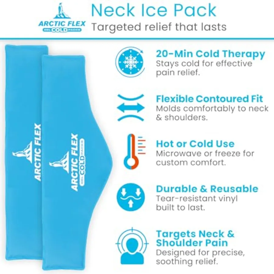 Arctic Flex Neck Ice Pack Pack Cold Compress Shoulder Therapy Wrap - Cool Reusable Medical Freezer Gel Pad for Swelling, Injuri