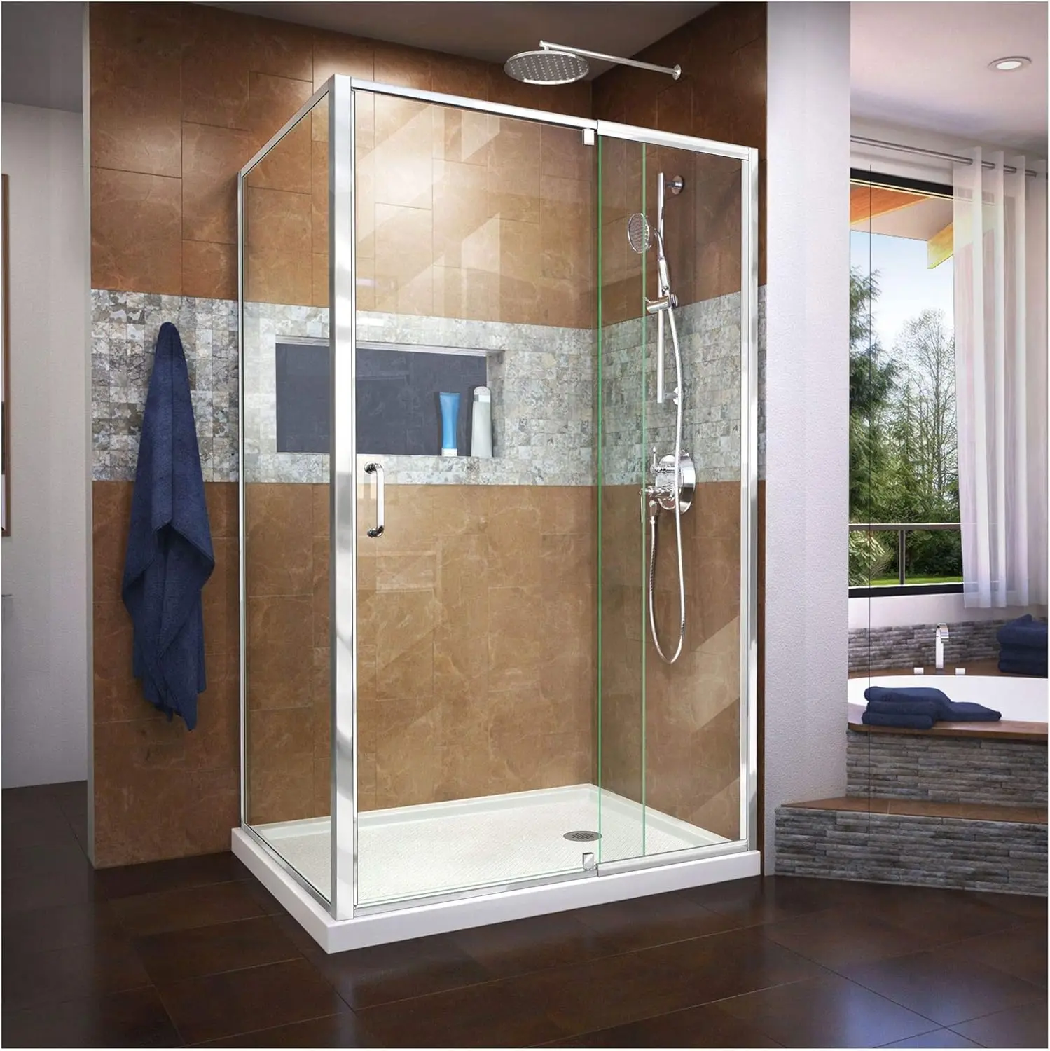 

34 1/2 in. D x 44-48 in. W x 72 in H. Semi-Frameless Pivot Shower Enclosure in Chrome