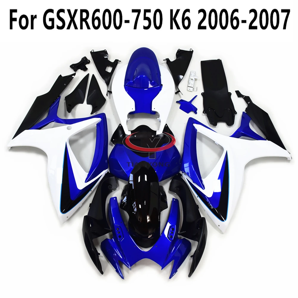 Blue and white classic print Motorcycle Full Fairing Kit Bodywork Cowling For GSXR600 GSXR750 GSXR 600 750 GSX R K6 2006-2007