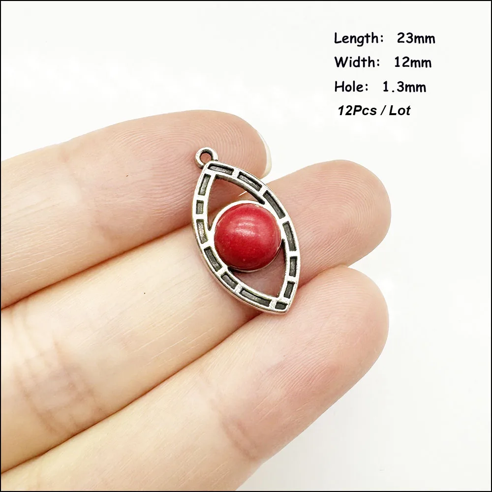Nieuwe Rode Steen Charms Tibetaans Verzilverd Bloem Kruis Palm Oog Ronde Hangers Connectoren DIY J069