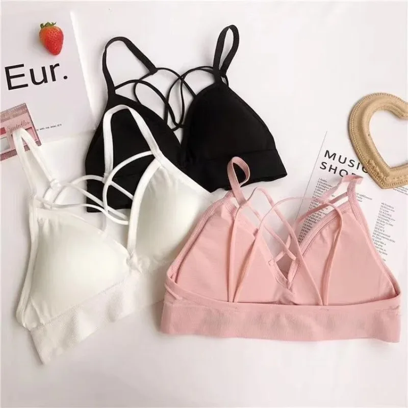 Fashion Summer Beautiful Back Wrapped Chest Anti-glare Gathered Bra Sports Student Girl Models Without Steel Ring Underwear