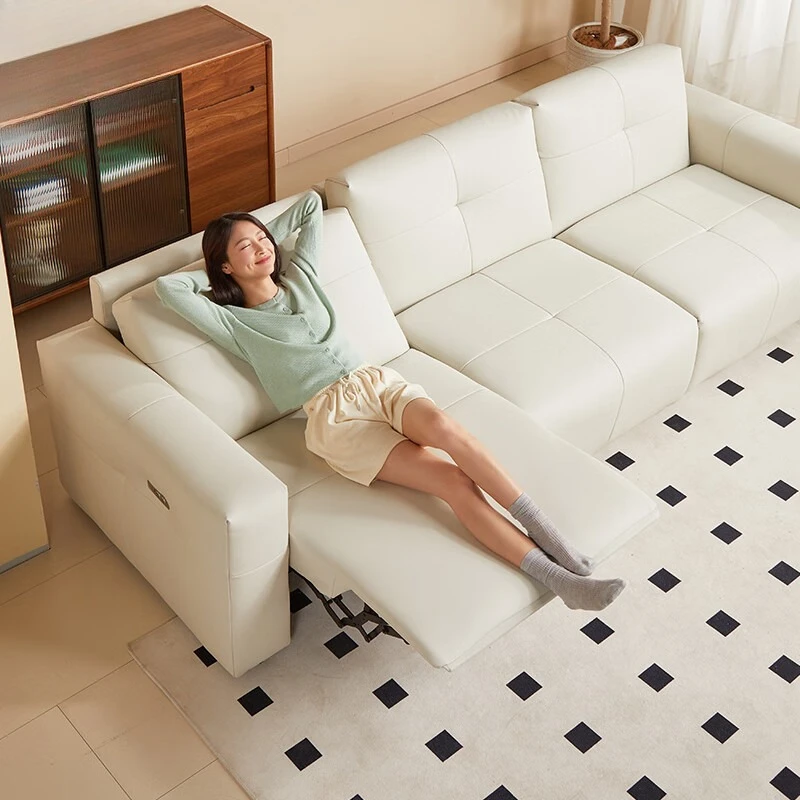 High-end, leather flip-over sofa bed, folding two-in-one dual-use