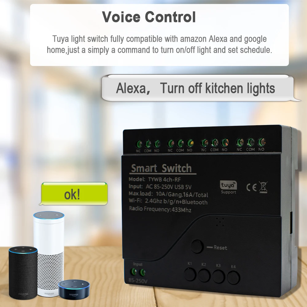 alexa relay google home Smart WiFi Relay Switch Kinkeni 4-Channel WiFi Smart Relay Module – 7-32V  DC, Dry Contact, Works With Alexa Google Home