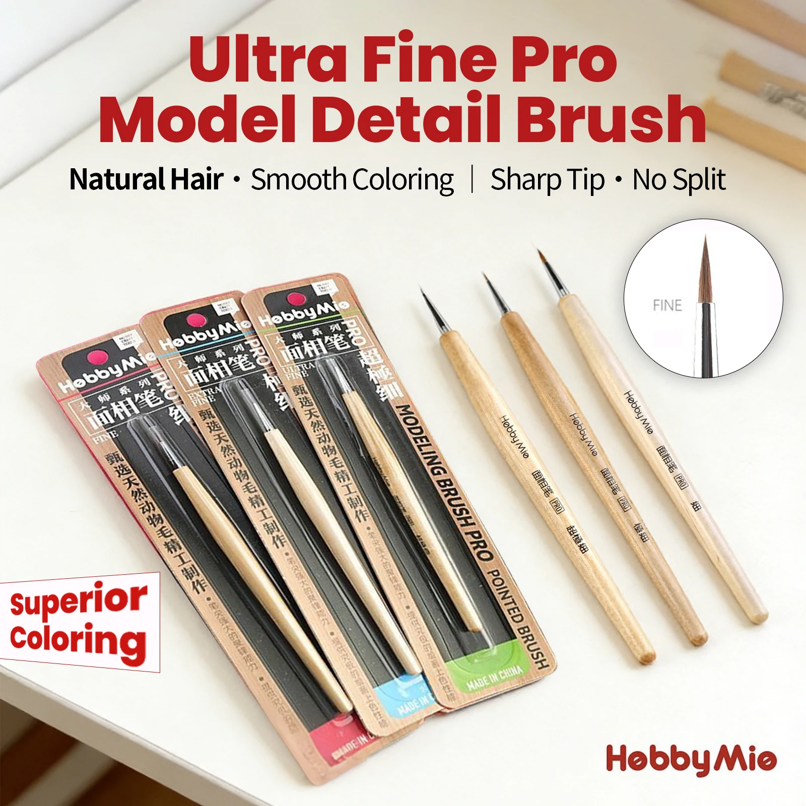 Hobby Mio Pro Model Detail Face Painting Brushes Fine/Extra Fine/Ultra Fine Pointed for Gunpla Models Figure Weathering Coloring