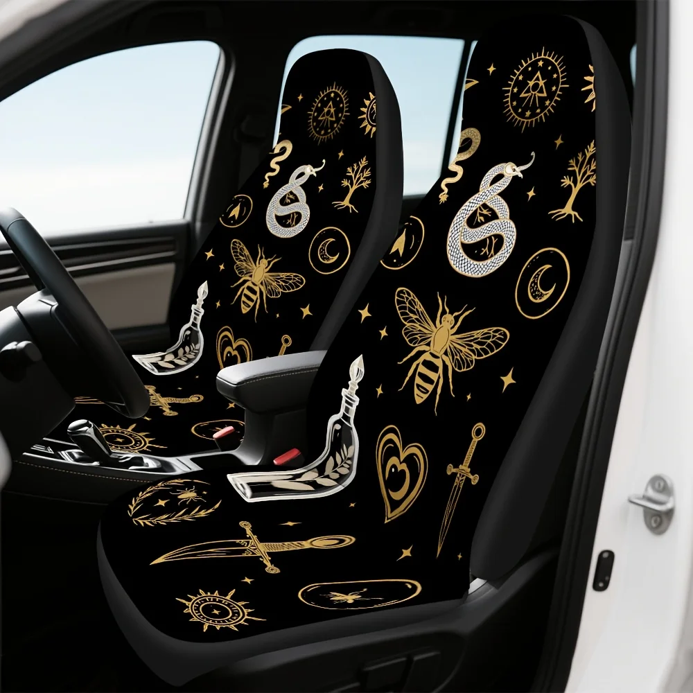 2pcs, Decorative Mystic Symbols Galaxy Themed Auto Seat Covers, Fit For SUV Sedan Truck, Soft Washable Fabric Adds Stylish Inte