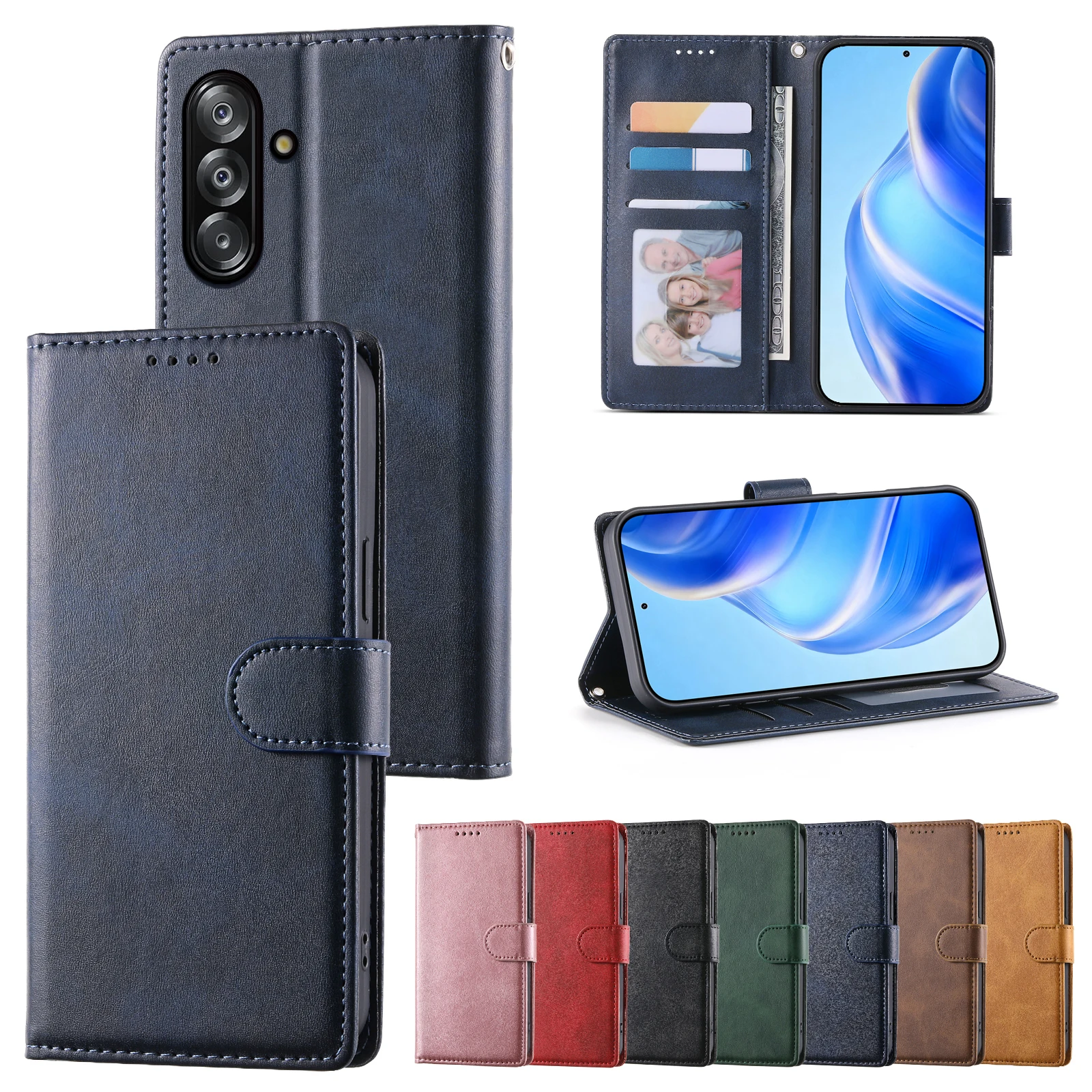 Leather Flip Case for Samsung Galaxy A17 A07 A36 A56 A16 A26 A15 A35 A55 A25 A05S A06 A14 A34 A54 A13 A53 Business Wallet Cover