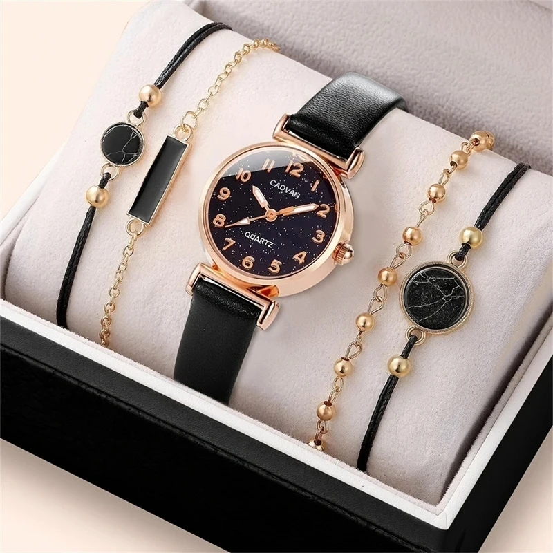 Dress Round Belt Ladies Fashion 5pcs Watches Leather