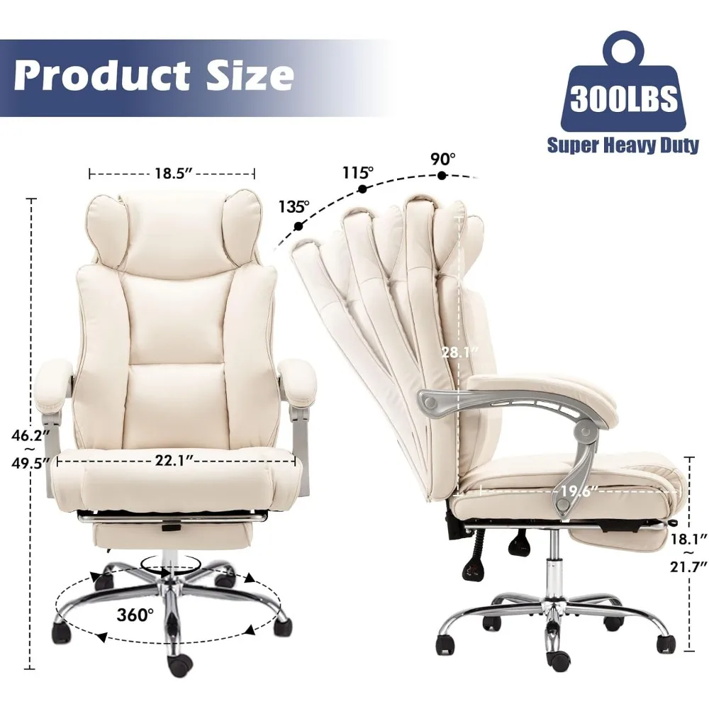 كرسي مكتب تنفيذي مريح عالي الظهر من جلد البولي يوريثان مع مسند ظهر قابل للتعديل ومسند للقدمين لمستخدمي الوزن الثقيل #2
