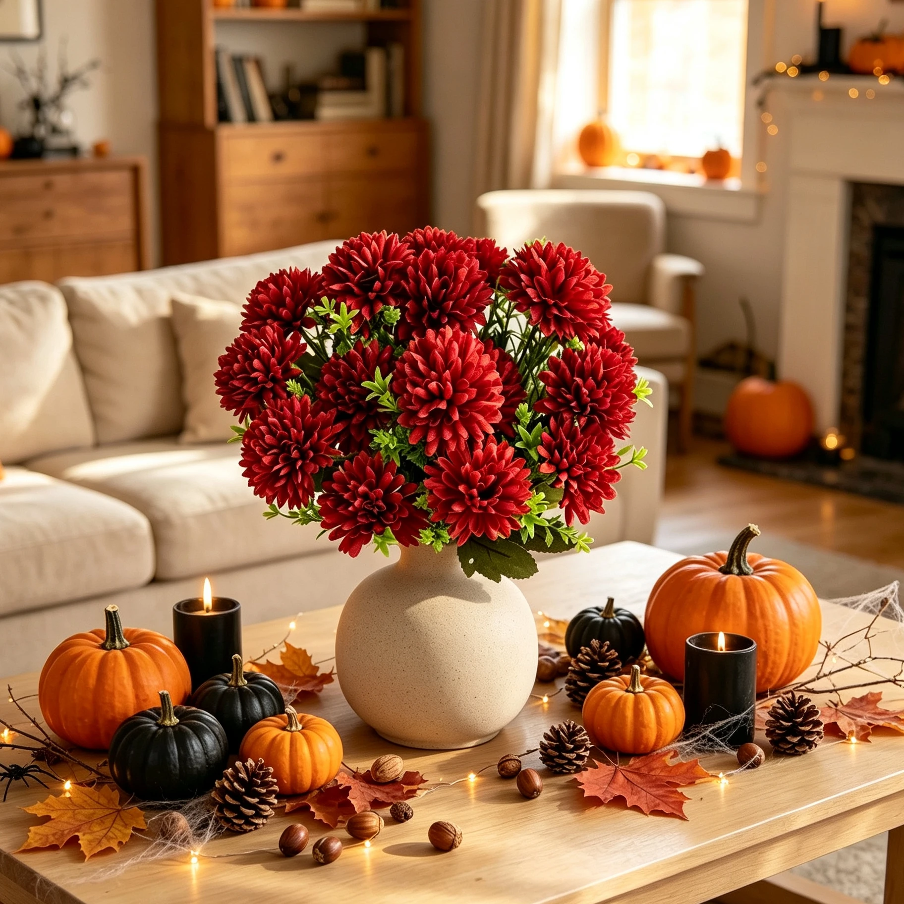 3 Stück Künstliche Blumen Kugel-Chrysanthemen für Zuhause, Tisch, Hochzeit, Brautsträuße, Herbstdekoration, Garten, Hof, DIY-Geschenke – Detail 6