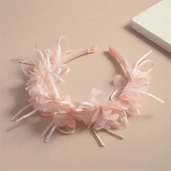 Korean fashion Butterfly Flower Girls Headbands Cute Pearl Feather Wedding Crown Princess Dance Party Headwear Hoop Accessories