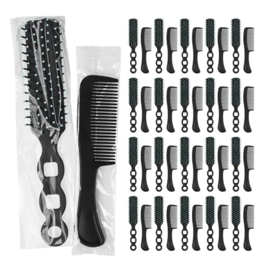 

Hair Brush and Comb Set, Bulk for Homeless Individually Wrapped, Lightweight Hair Brush and Comb for Women Hotel Travel Black