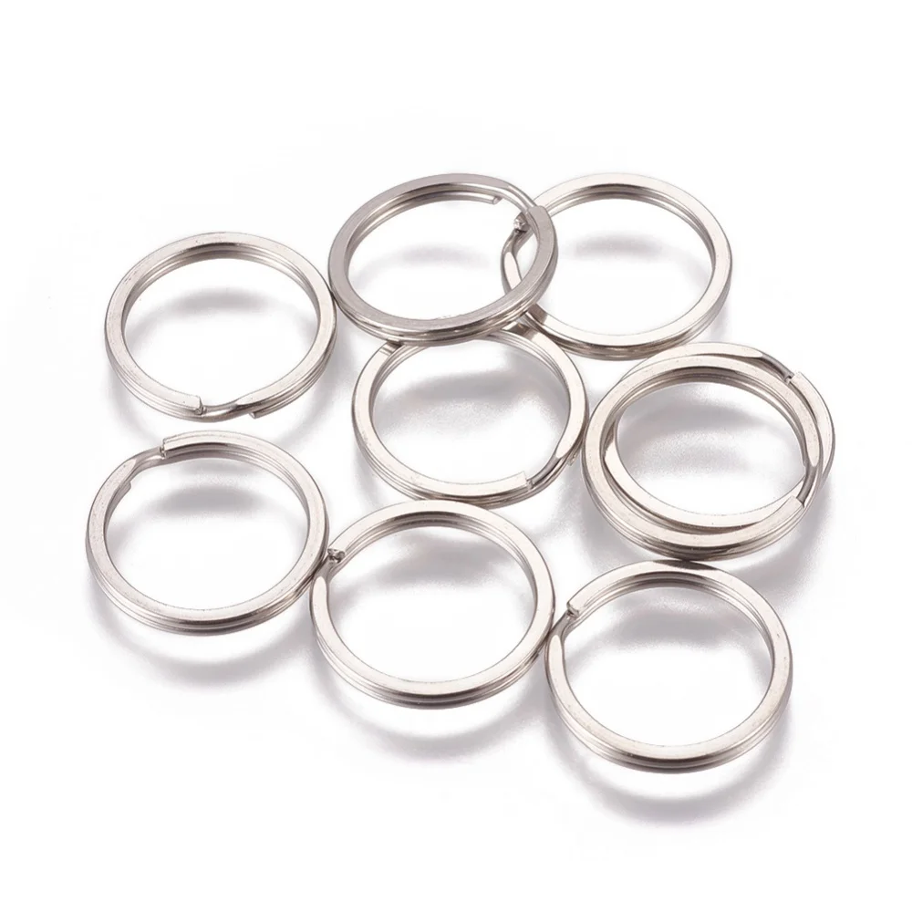 20Pcs 304 Stainless Steel Split Key Rings Resistant Keychain Clasp Findings Stainless Steel Color Metal Keychain Connector