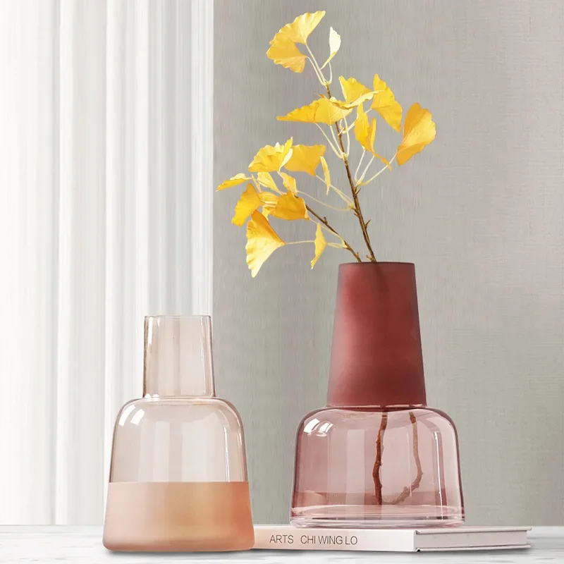 

Light Luxury Glass Vase Home Decor Living Room Vase Terrarium Desktop Pink Matte Flower Pot декор комнаты