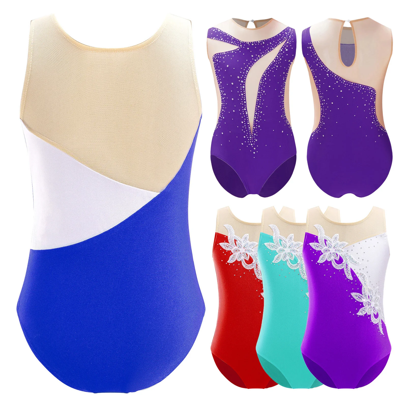 

Kids Rhythmic Gymnastics Jumpsuits For Girls 6-16Y Roller Figure Skating Bodysuit Children's Ballet Dance Leotards Tutu Costumes
