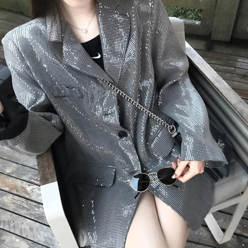 New Trendy Brand Sequined Suit Jacket Women's Design Feeling Loose Fried Street Fashion Temperament Small Suit 2024 Early Autumn