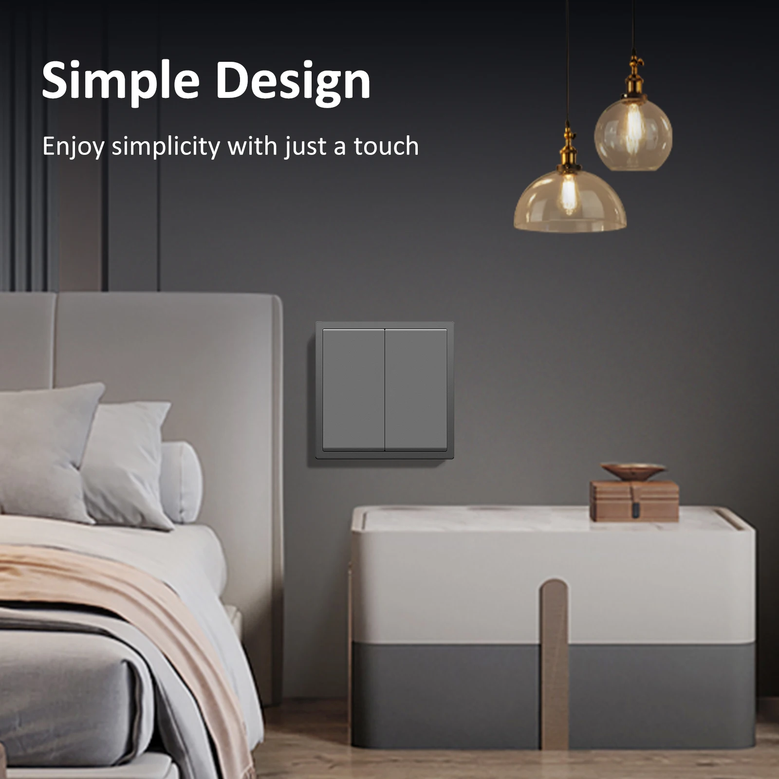 BSEED Mechanical 1/2/Gang Wall Light Switch 1Way With EU Sockets Power USB Power Outlets Plastic Panel No Led Lights Gray Series