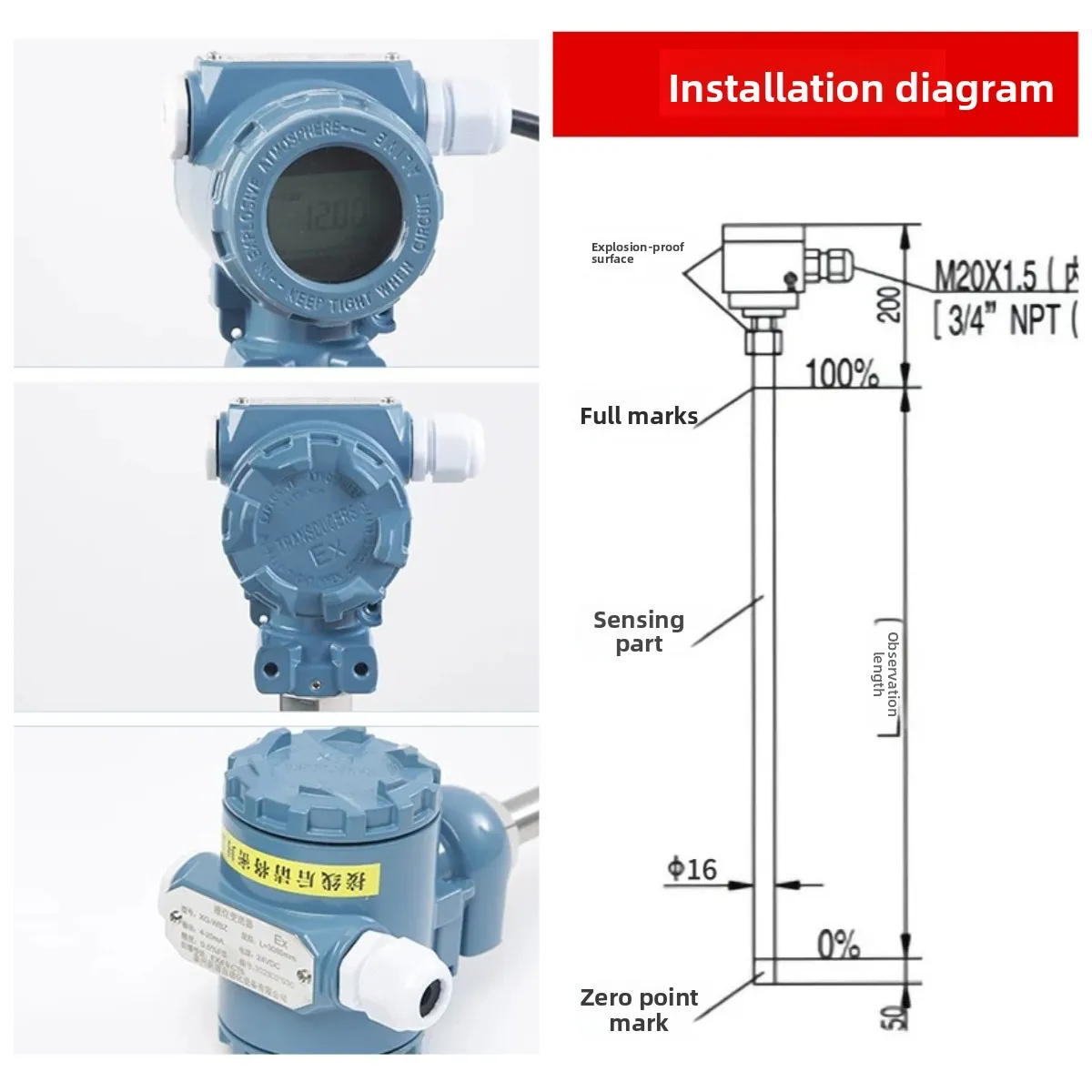 Suitable for remote transmitter magnetic float level gauge bundled 4-20mA reed switch sensor
