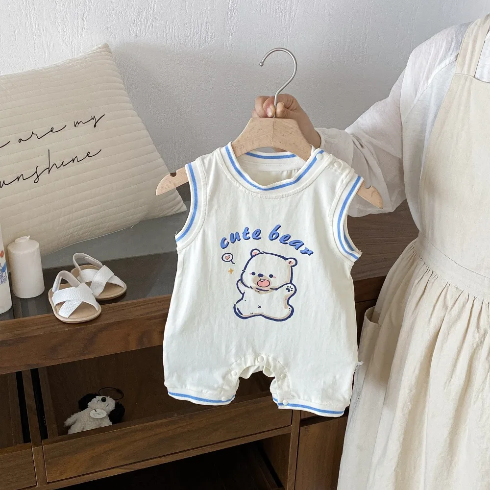 INS Summer Baby Boy Romper 0-2Years Newborn Infant Sleeveless O-Neck Cartoon Pattern Cotton Jumpsuit Outfits Clothes