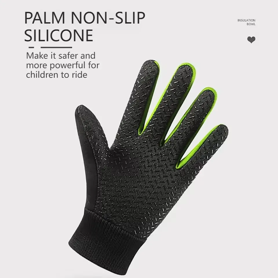قفازات سميكة دافئة مقاومة للرياح للأطفال للأولاد والبنات لركوب الدراجات في الهواء الطلق، قفازات سيليكون مضادة للانزلاق، حماية مرنة للمعصم