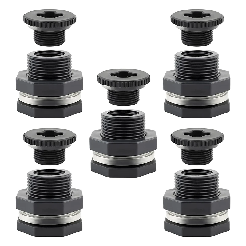 

Bulkhead Fitting 3/4 Inch, 5 Pcs PVC Double Threaded Water Tank Connector For Rain Barrels, Tubs, Pools