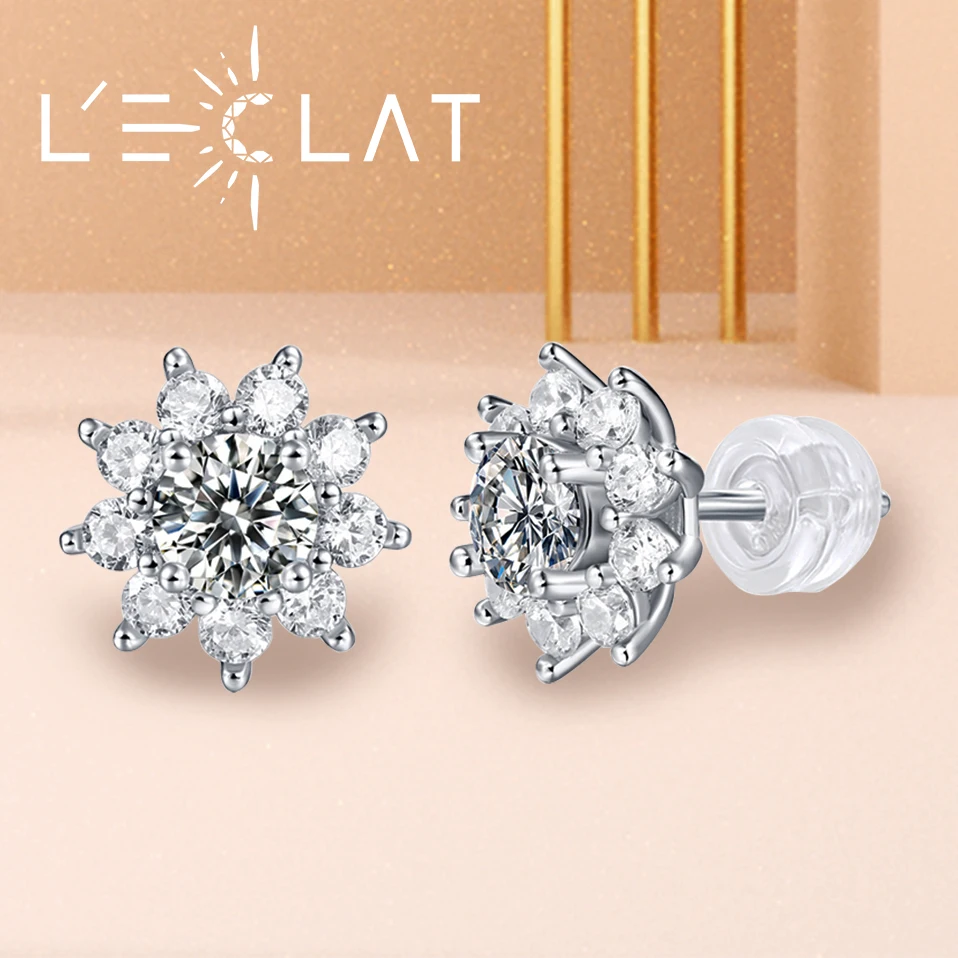 

LECLAT Moissanite Screw Back Stud Earring 0.5ct D Color 925 Sterling Silver White Gold Plated Ear Studs for Women Men Wedding