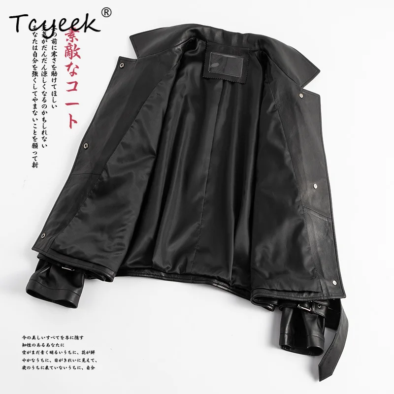 Tcyeek Strato superiore in pelle di pecora Primavera Autunno Colletto nero Colletto Locomotiva Giacca in vera pelle da donna Жaki │жаusus Куртка