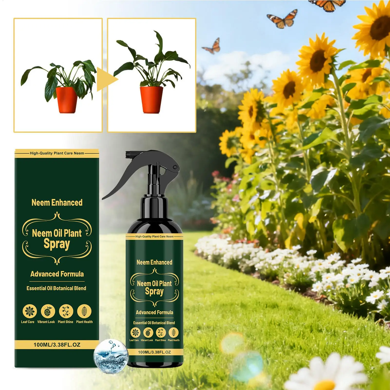 Neem Oil Plant Spray Leaf Cleaner Shine Indoor Outdoor Plants Leaf Nutrient Supplement Long Lasting Protection Plant Health Care