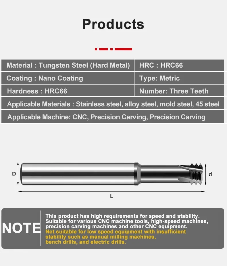 AZZKOR HRC66 Hartmetall-Gewindefräser mit 3 Zähnen, Nano-Beschichtung, CNC-Bearbeitungszentrum-Fräser M3M5M6M8 – Detail 7