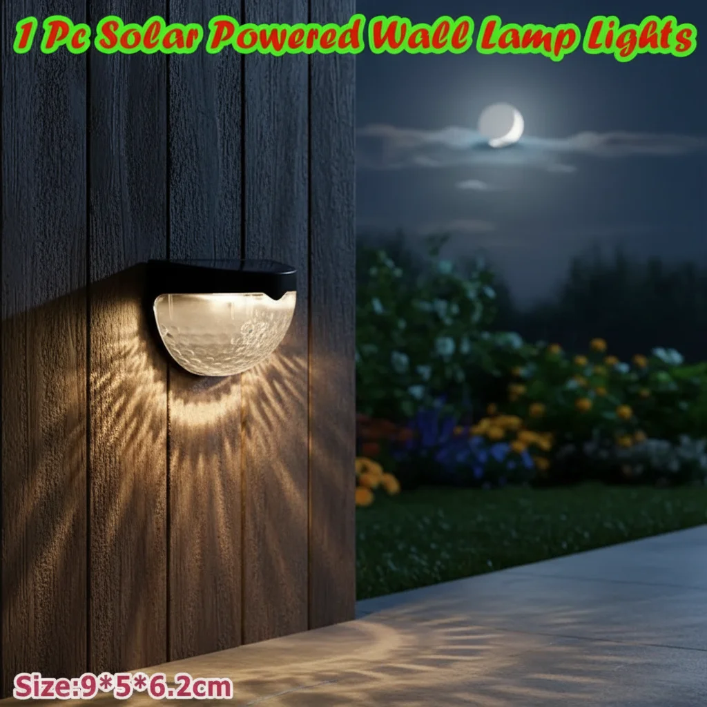 

Светодиодный настенный светильник на солнечной энергии, 1 шт., водонепроницаемый декоративный светильник, теплый белый, разноцветный для сада, лестницы, пейзажа