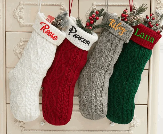 Personalized Embroidered Christmas Stocking with Name New Year Custom Knitted Christmas Stocking For Kids Christmas present Bags