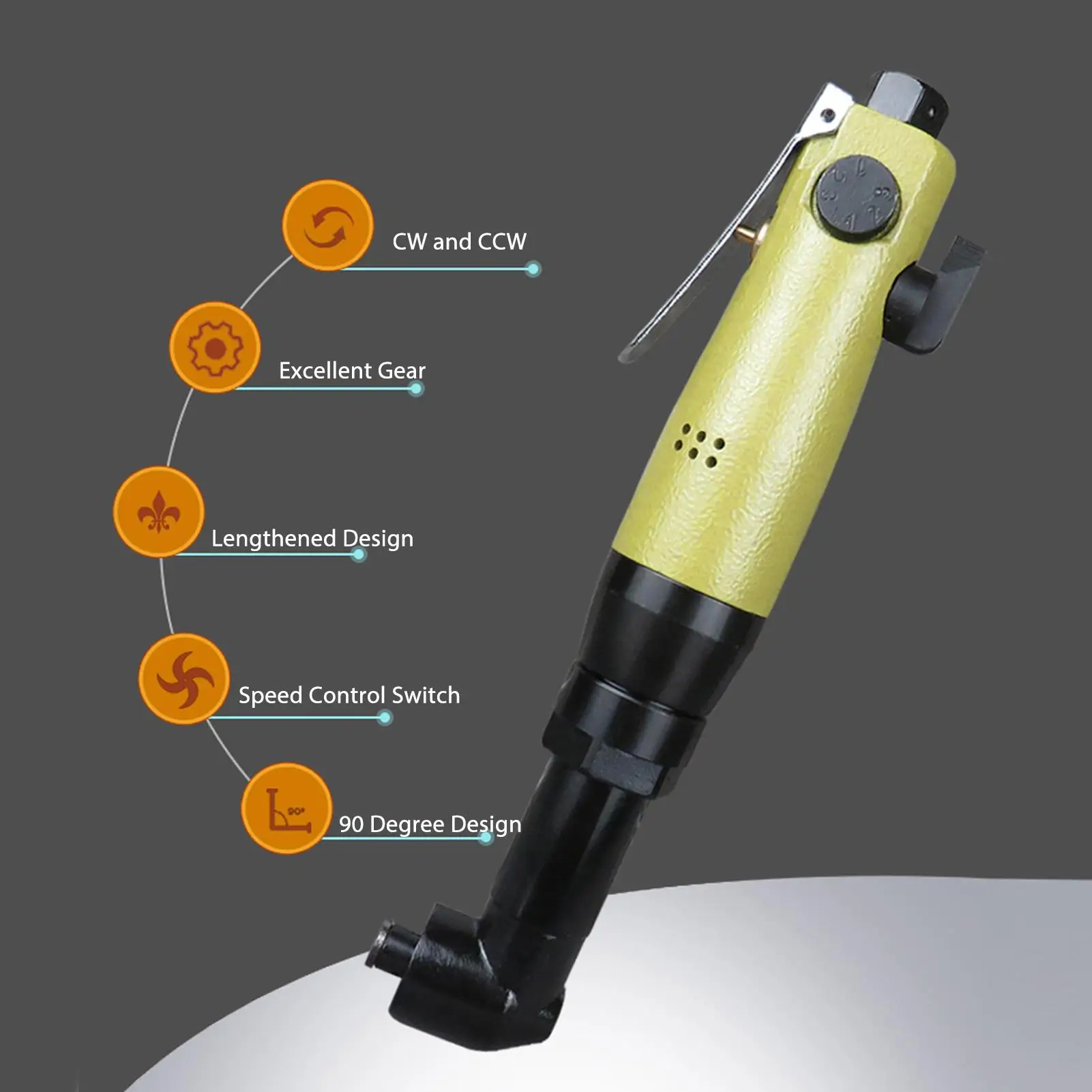 1/4” Pneumatic Screwdriver with Bits - Elbow Impact Tool, 0.5-0.7 MPa, 8500 RPM for Precision Screwing