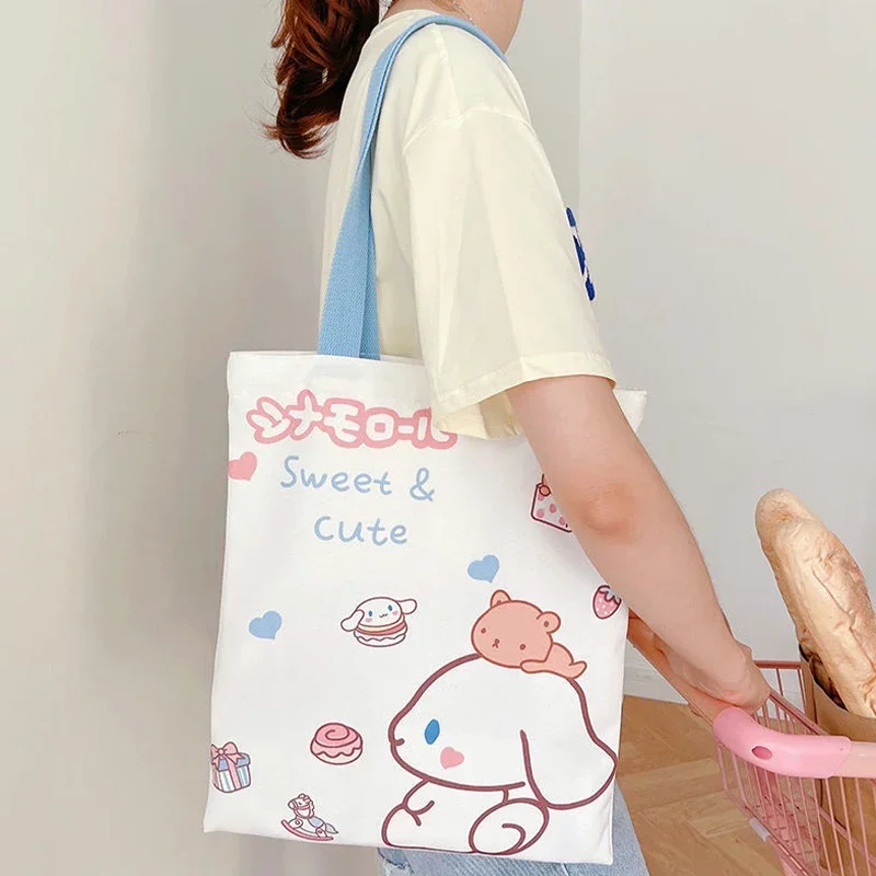 Borse a tracolla carine Kawaii Cinnamoroll Anime Harajuku Stampa tela Borsa impermeabile Borse portaoggetti per borse per la spesa per cartoni