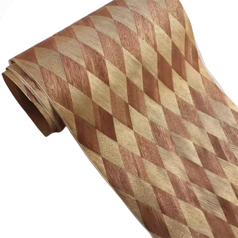 Natural Wood Braided Veneer Parquet with Fleece for Furniture Home Hotel Decor Block Rhombus Diamond0.2-0.3mm