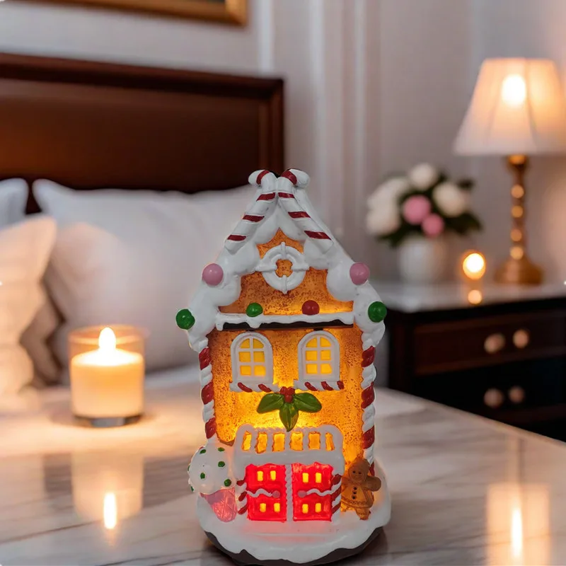 Christmas creative small house landscape decoration Christmas house ornaments luminous resin holiday gift
