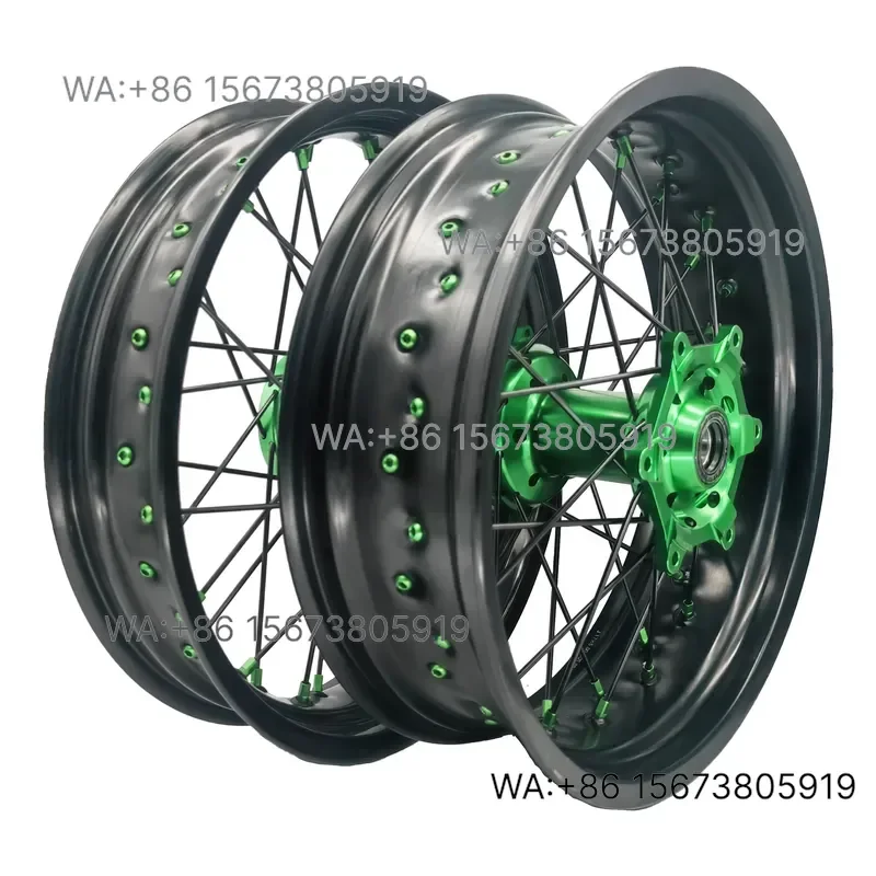 For  Wmwmnu 17 Inch Aluminum Alloy Motard Wheels Custom Rims Supermoto Wheel Set  KX 250 450 KAWASAKI