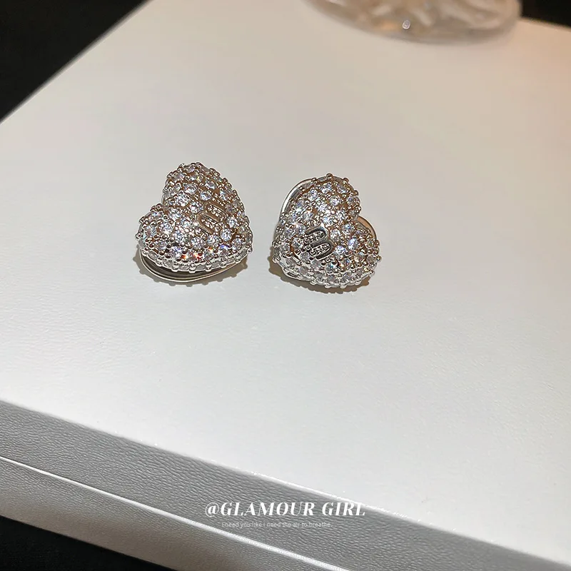 Silver Needle Japanese Korean Letters Zircon Love New Light Luxury Temperament Senior Sense Of Simple Ear Accessories Female