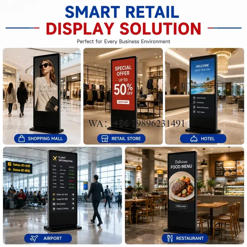 32/43/49/55/65 Inch 4K Floor Standing LCD Advertising Player Vertical Touch Screen Kiosk Display Digital Signage
