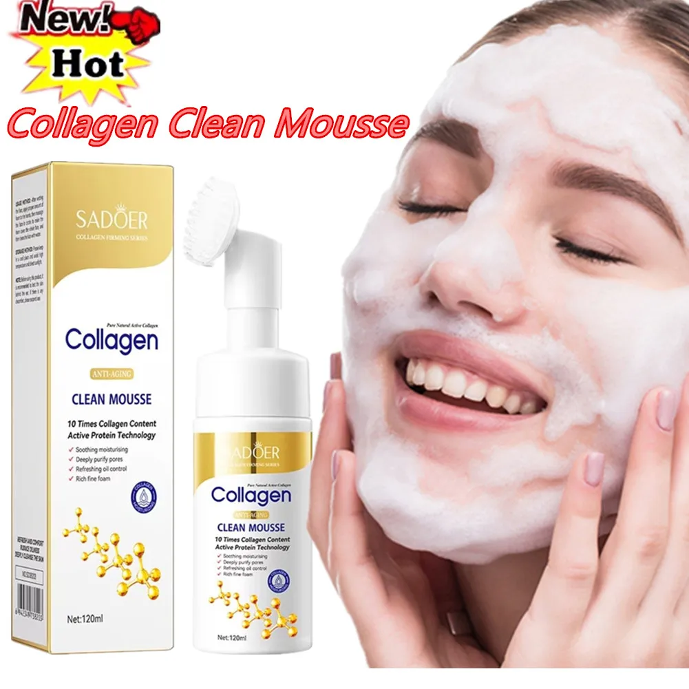 Collagen Facial Cleanser Mousse Deep Cleansing Skincare Moisturizing Firming Face Wash Foam Cleanser Skin Care Products 120ml