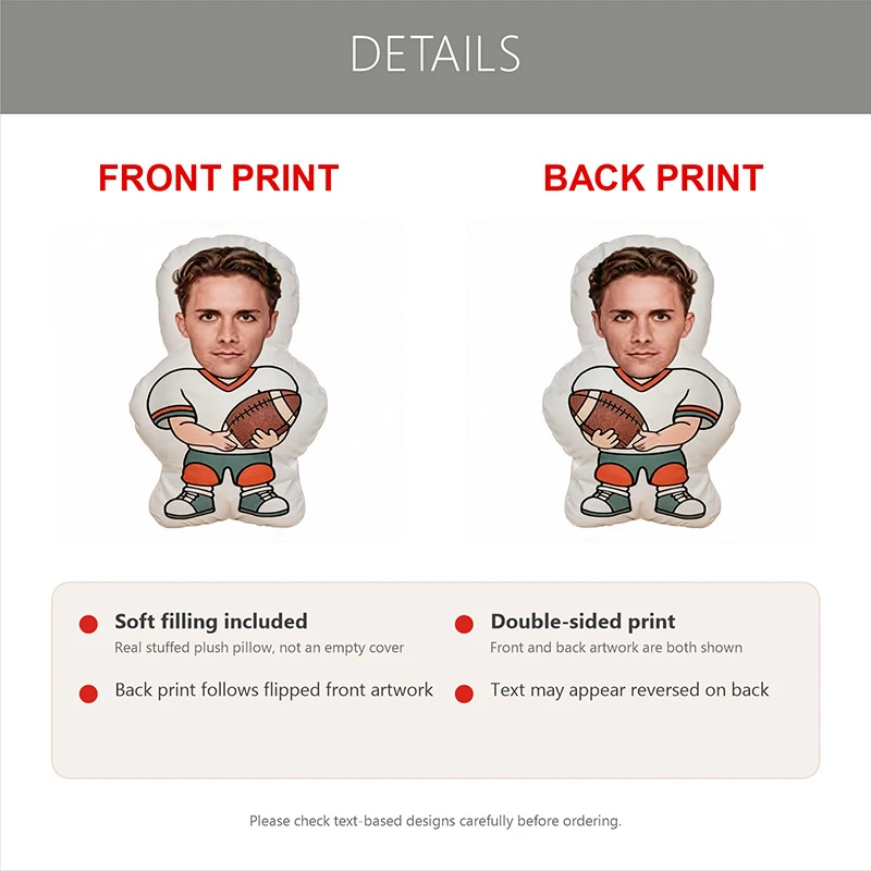 Personalized Football Player Photo Pillow - Custom Face/Name/Number on Cartoon Body, Cushion Suitable for Sofa &, Funny Gift for