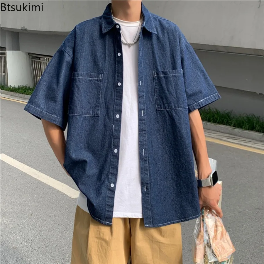 

2025 Summer Cowboy Shirts Men's Japanese Loose Retro Thin style Shirt Male Clothing Casual Denim Jacket Elegant Shirts for Men