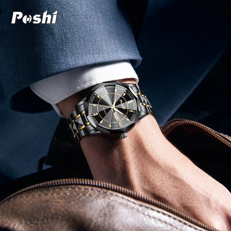 POSHI 983 Fashion Men\'s Wristwatch Business Quartz Watch Original Brand With Date Week Luxury Watches Life Waterproof