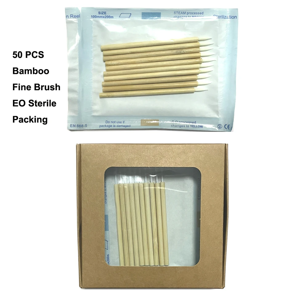 Eco-Friendly bambu fino delineador e sobrancelha escovas, com embalagem estéril EO, 50 pcs