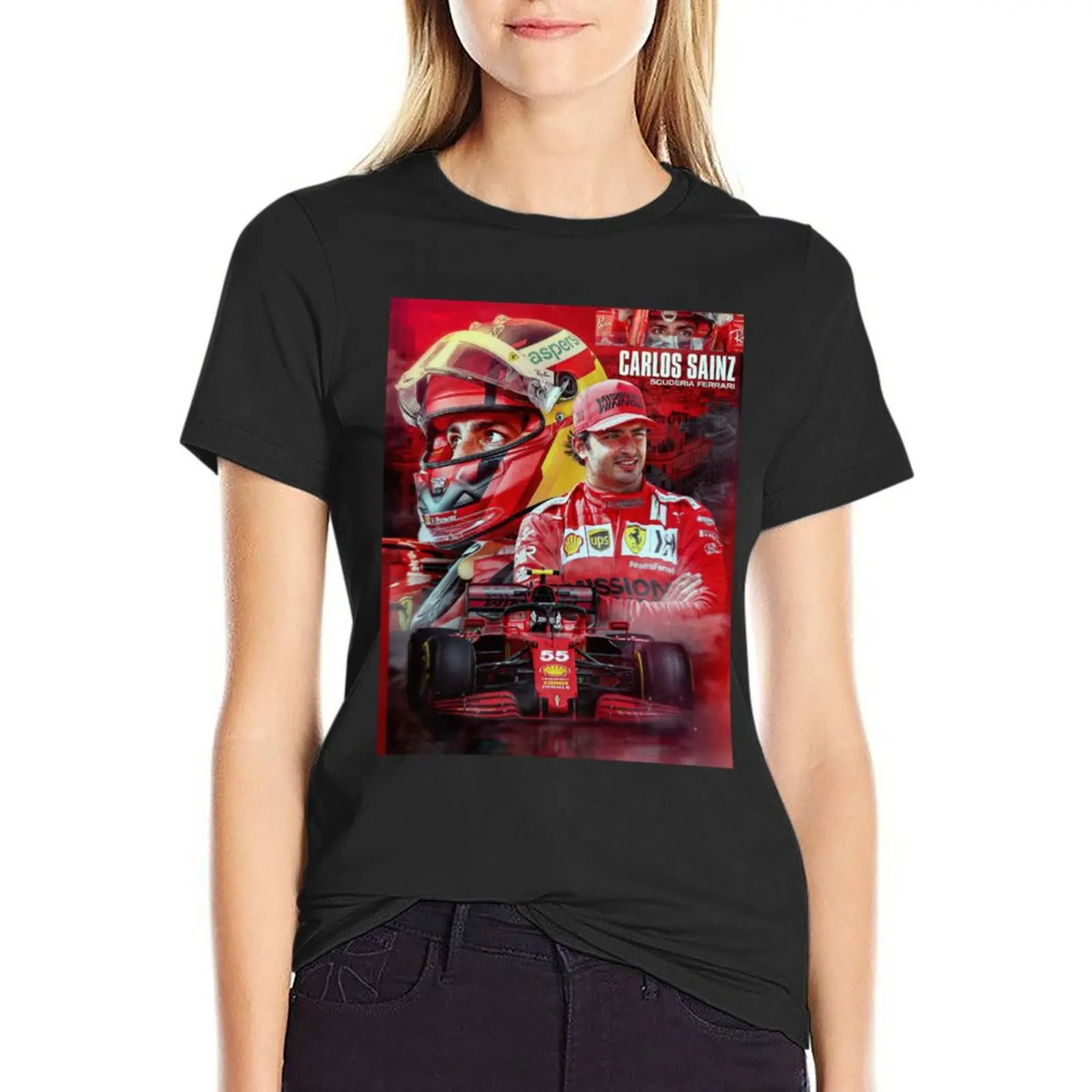 Wallpaper Carlos Sainz T-Shirt tops customizeds blacks t shirts for Women graphic