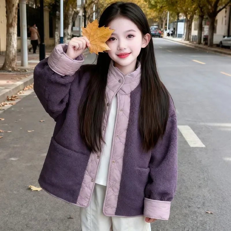 

Girls' Trendy reversible Padde Coat Korean Style Autumn Winter Outwear Children's Fashionable Coat for Girls 5-13y