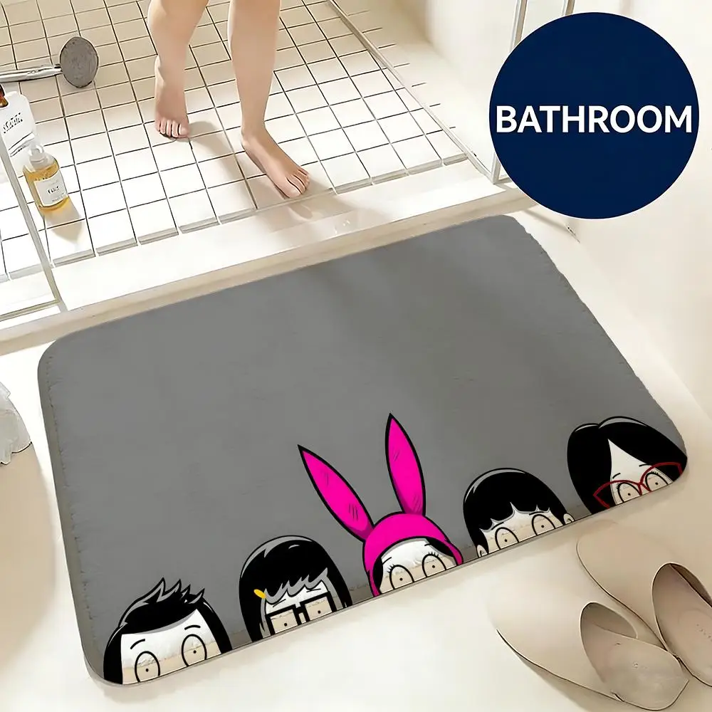 Soft Flannel Floor Mat Cartoon Bob's Burgers Floor Mat Non-Slip Absorbent Doormat Bathroom Bedroom Home Decor Rug
