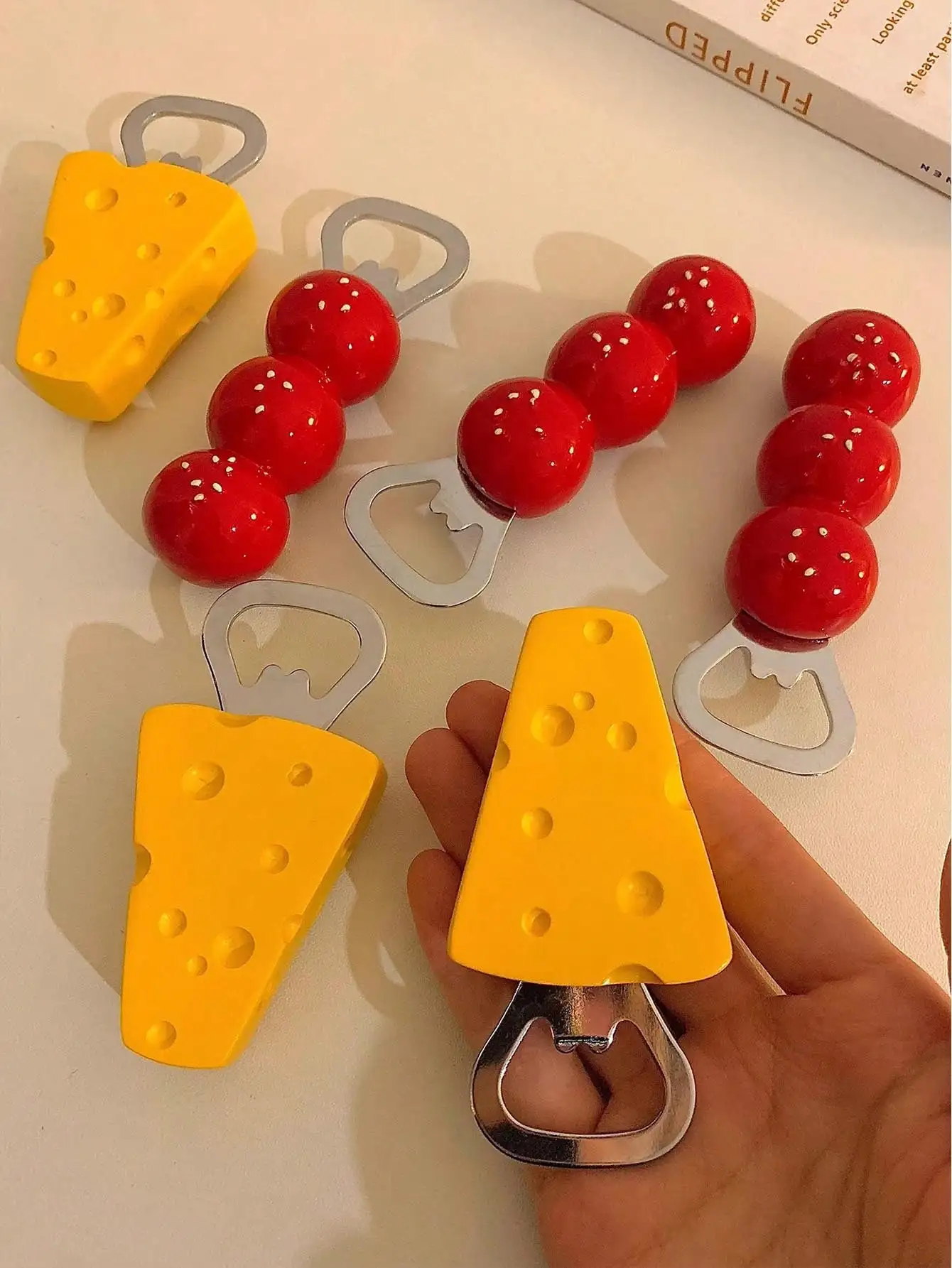 1pc household cute magnetic bottle opener, Tomatoes on sticks cheese refrigerator sticker, decorative bottle opener