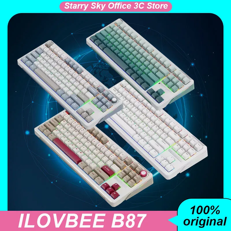 ILovbee B87 Mechanical Keyboard Wireless Bluetooth wired 3mode Gasket hot swappable RGB 88 keys Gaming Keyboard PC Accessories