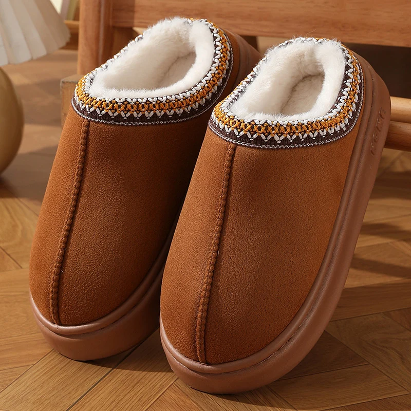 Thick Bottom Platform Plush Slippers for Women Comfort Soft Sole Warm Winter Shoes Woman Indoor Bedroom Non-Slip Cotton Slides