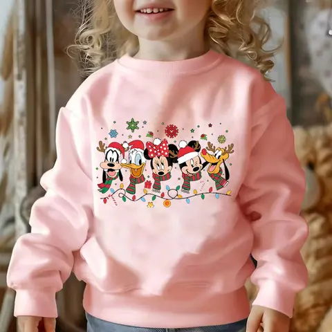 Children's Clothing Merry Christmas Mickey and Friends Sweatshirts Tops Minnie Festive Holiday Party Gift Clothes Child Girl Boy